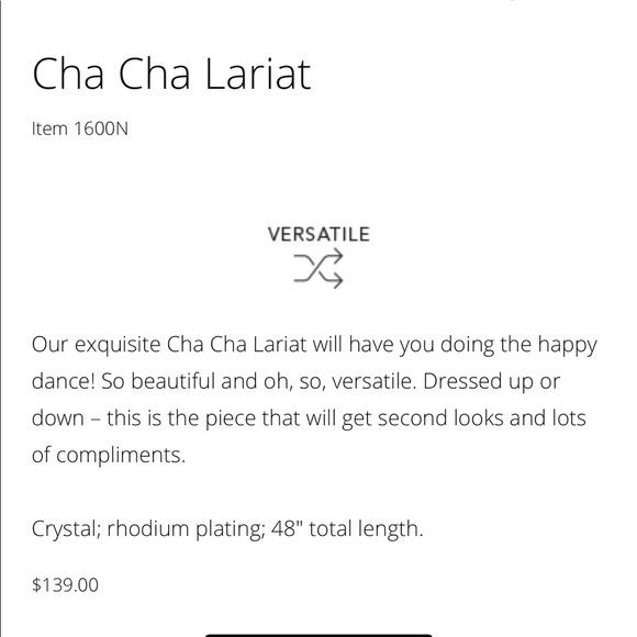 Touchstone Crystals “Cha Cha Lariat” Necklace NWT - Picture 4 of 8